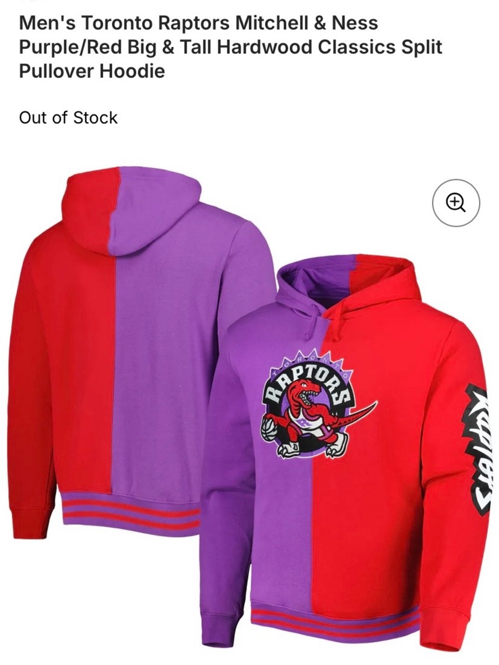 Mitchell & Ness mens Split Red and Purple Raptors Pullover Hoodie